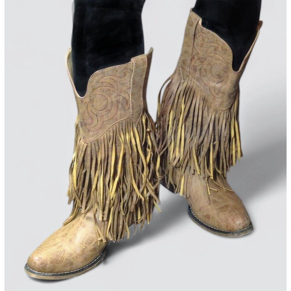 Fringed Tan Western Boots